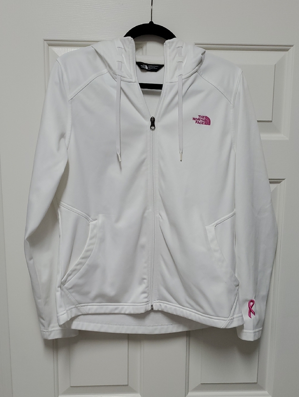 The North Face Women’s White Zip Hoodie with Pink Logo